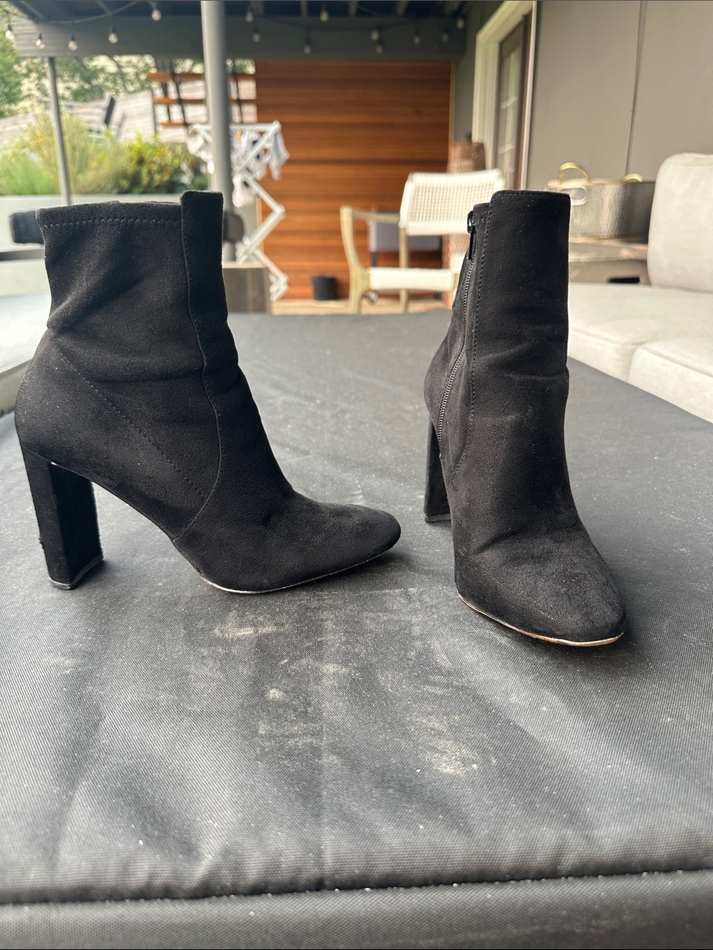 Aldo Black Suede High Block Heel Ankle Boots